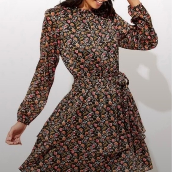 LOFT Shimmery Floral Tiered Dress SMALL - Picture 3 of 16